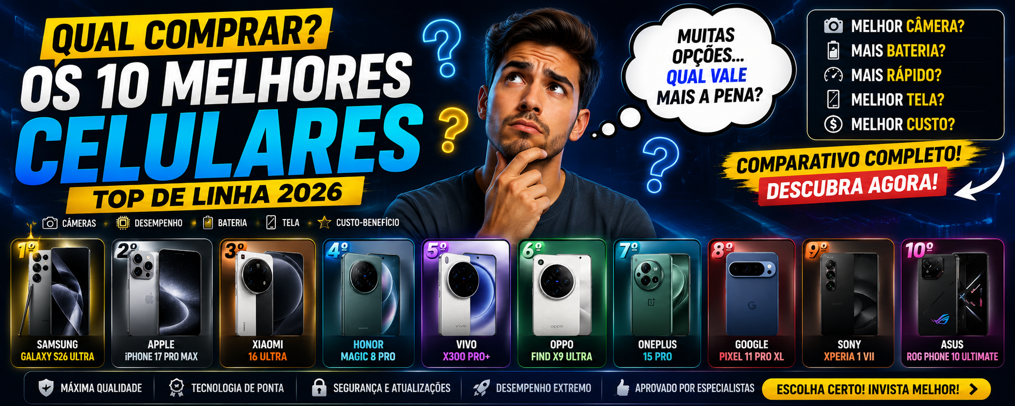 Os 10 Melhores Celulares Topo de Linha de 2026: Comparativo Completo e Detalhado !